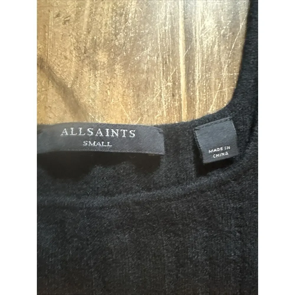 All Saints Dress Margot Crew Wool Aplaca Blend Ribbed Sweater Tank Dress Black S